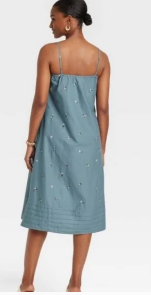 Women's Spaghetti Strap Embroidered Dress - Universal Thread Blue Floral XS