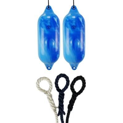 2 x Hurricane Aurora Bootsfender PM07 blau 84x28cm + gratis Spleißseil UK