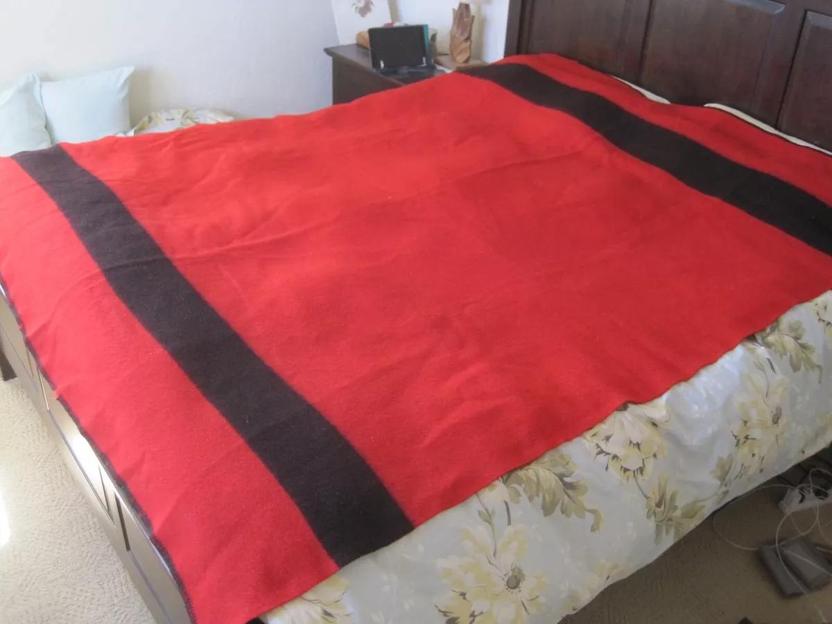 Vintage Large Trade Blanket Red w Black Golden Dawn by JC Penney Co 100% Wool