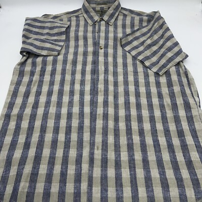 Robert Stock Men Linen Blend Shirt Casual Large Button Up Short Sleeve