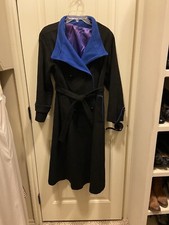 Vintage Saks Fifth Avenue Wool Double Breasted Coat Black With Blue Trim 1970  s