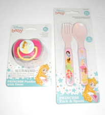 Disney Baby Princess Pink Fork Spoon Set /Disney Baby Pink Pacifier New