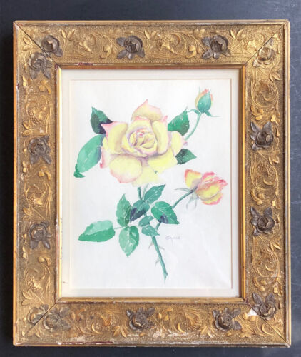 RARE! Vintage Carved ROSES Victorian Antique PICTURE Frame Gold Print ART - Foto 1 di 12