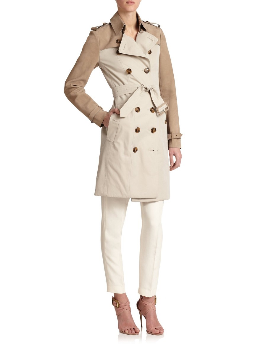 Burberry London トレンチコート 46 RE6 W95B $3,795 Burberry London sz 12 14 46 Stone Suede Panel