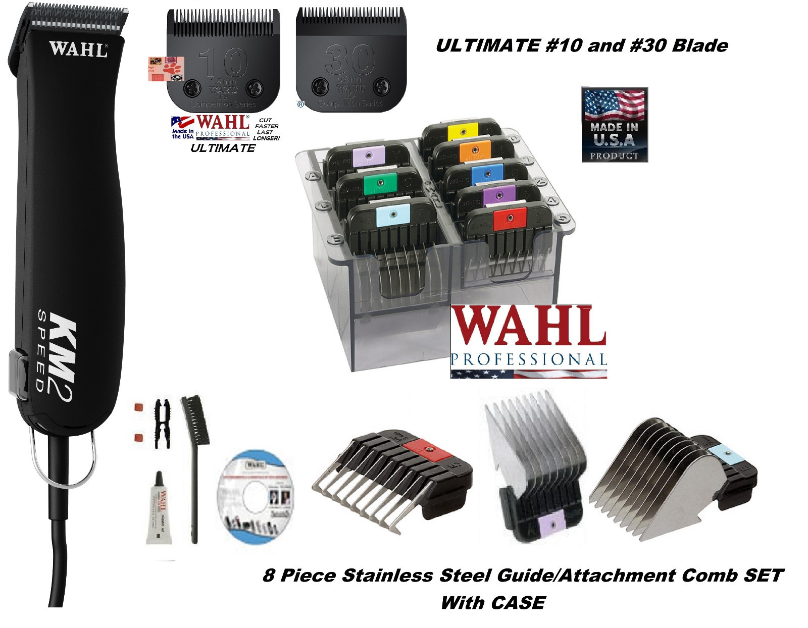 Wahl PRO KM2 PET Clipper KITULTIMATE 10&30 Blade&Stainless Steel Guide
