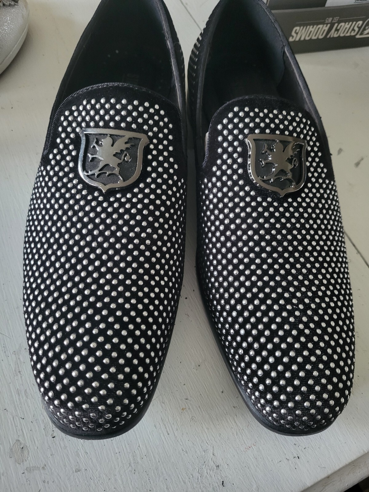 SAOLA Scarpe eleganti slip on uomo Stacy Adams Swagger borchie nero argento taglia 8 5M