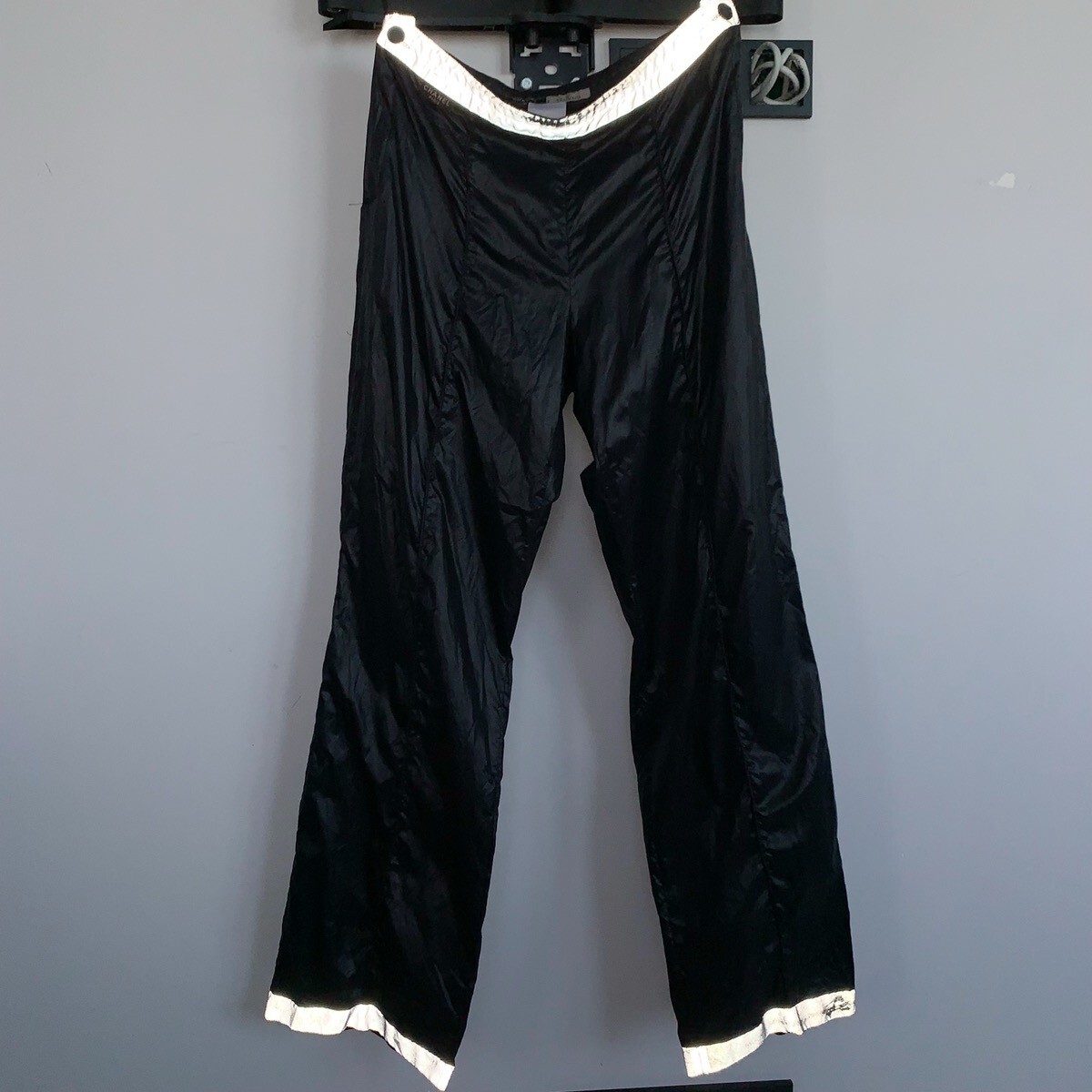 Vintage CHANEL Pants Sport Zip Trousers Nylon Logo Reflective Strip Navy  Blue