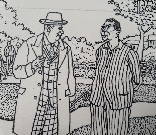 Zeichnung Illustration Tusche Max Radler Simplicissimus Menschen Park Adenauer - Picture 7 of 8