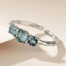 925 Sterling Silver Blue Crystals Elegant Adjustable Ring Womens Girls Gifts