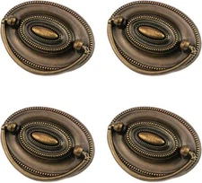 Quluxe 4 Pcs Furniture Dresser Pull Antique Brass Bail Drawer Pull Oval Drop Sw
