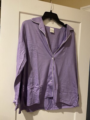 NEW Violet Purple size L Satin Trim Pc Soft Pajama Lounge Set BLAIR