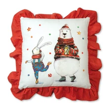 CTW Home Collection Skating Polar Bear & Bunny Rabbit Fall / Winter Throw Pillow