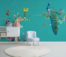 3D Floral Peacock Wallpaper Wall Mural Removable Self-adhesive 87