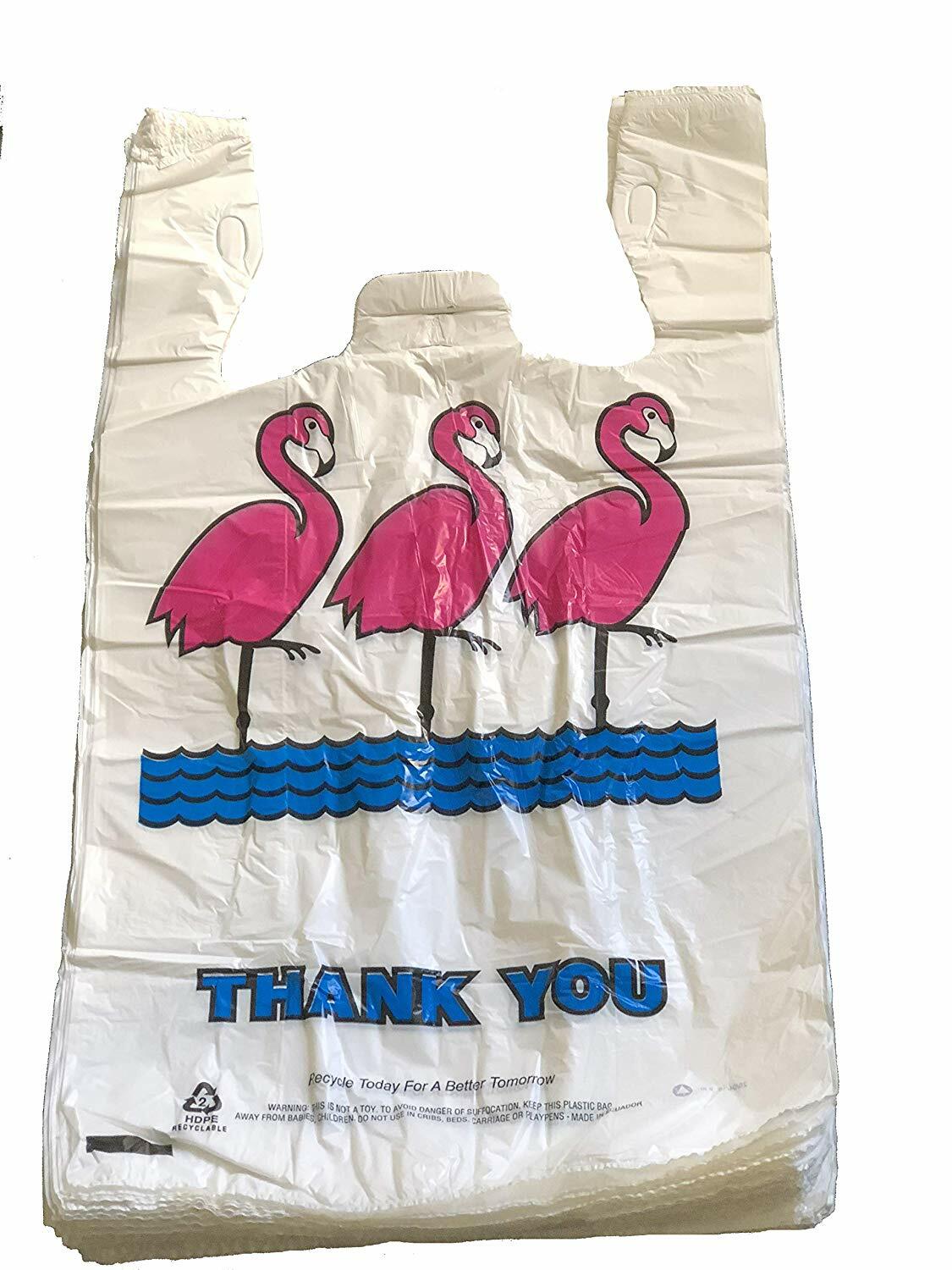 Lot 2000 Flamingo Thank-you T-shirt Plastic Shopping Bags Handles Small Size