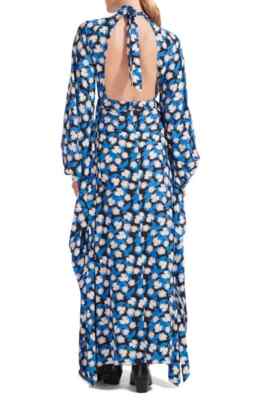 STAUD Blue Floral Print Keyhole Cut-Out Back Balloon Sleeve Maxi Dress S = 4/6