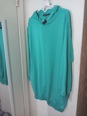 New Auxo Green Long Sleeve Knit Hoodie Tunic Dress Women's Large