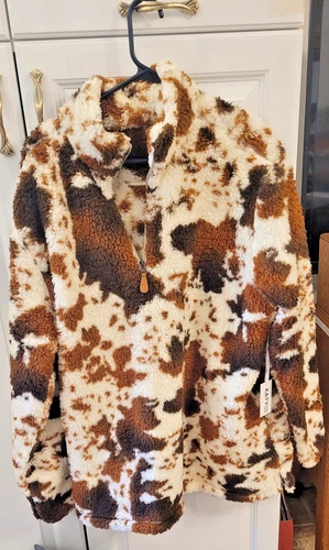 New KatyDid Ladies brown cow print Fleece Pullover - KDC-PLVR-11_BLN size XXL