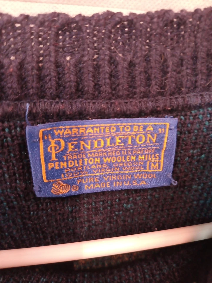 Suéter mediano Pendleton vintage para hombre Fair Isle esquí nórdico azul verde copos de nieve Foto 2 de 4