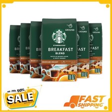 6 pack Starbucks Breakfast Blend, Ground Coffee, Medium Roast Hot or Iced,18oz