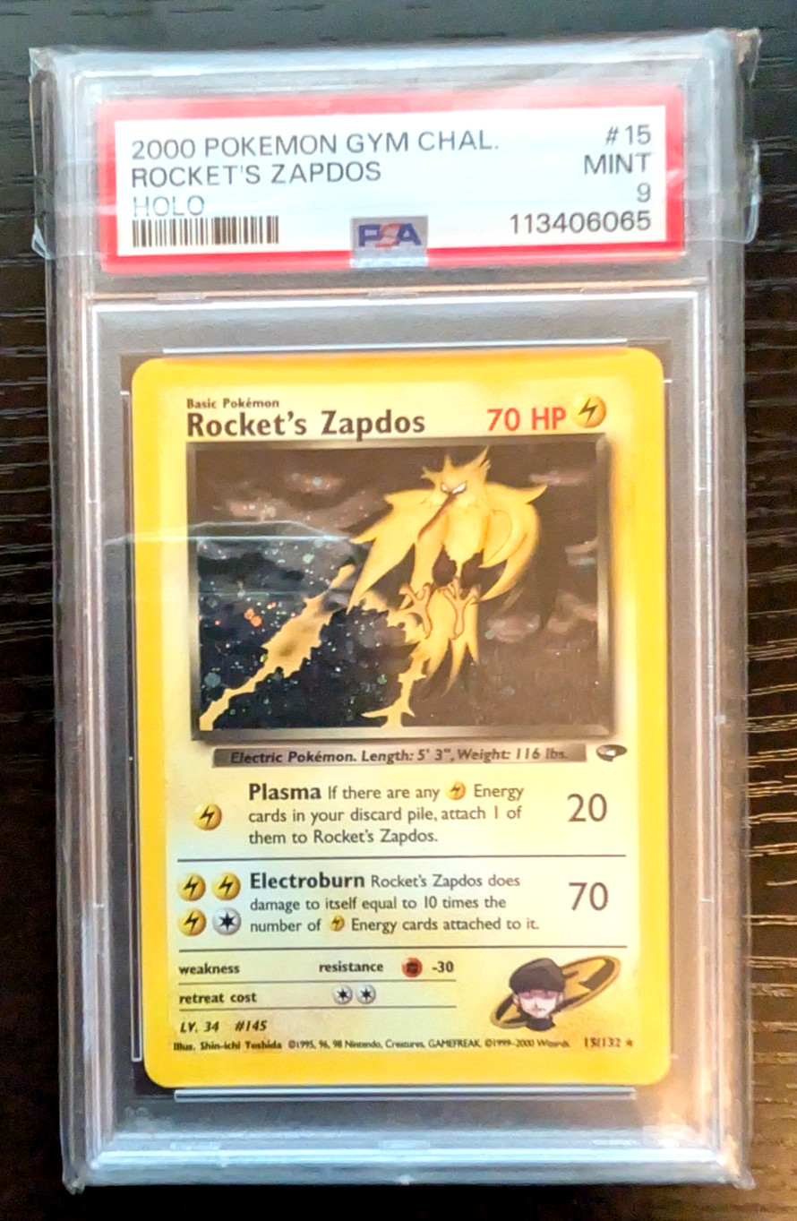 Pokemon 2000 Gym Challenge Rockets Zapdos #15 Mint PSA 9 Beautiful Swirl at Tip!