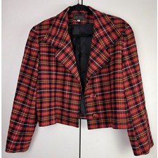 Vintage Compagnie Internationale Express Plaid Wool Blazer Red Black Cropped M