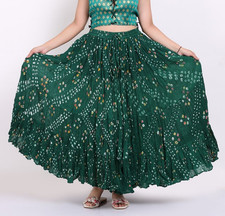Women's 25 Yard 4 Tier Cotton JAIPUR Gypsy Skirt Belly Dance Polka Dot Green