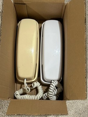 Two pack of AT&T 210M Trimline Corded Phones - White and Beige Color, Used