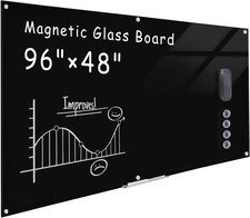 Magnetic Glass Whiteboard, 96"X48" Wall Mounted Black