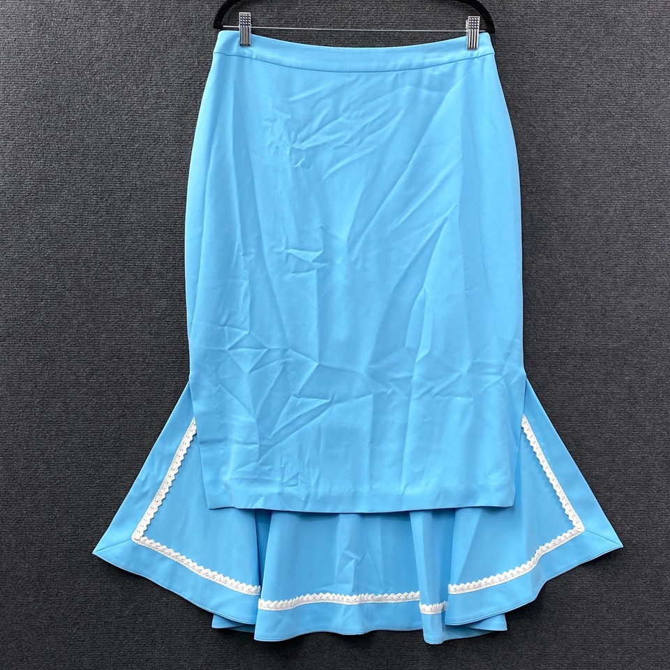 Trelise Cooper Triangle Tart Womens High Low Skirt Blue Crepe Lined Size 12