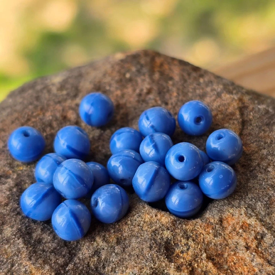 20 Denim Blue Pressed Vintage Glass Beads 6mm spacer DIY Jewelry Making - Image 2 of 2