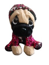 Pug Plush Soft Toy Sequin Collection Hoodie Outfit Pink Or Silver 9 Inch Cute 