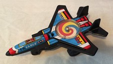 Vintage Tin Plate Plastic Black Jet Plane Eagle F-15 Litho Spinner Toy Japan