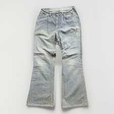 1970s Distressed Orange Tab Big E Levi  s Flared Jeans Talon / Women  s