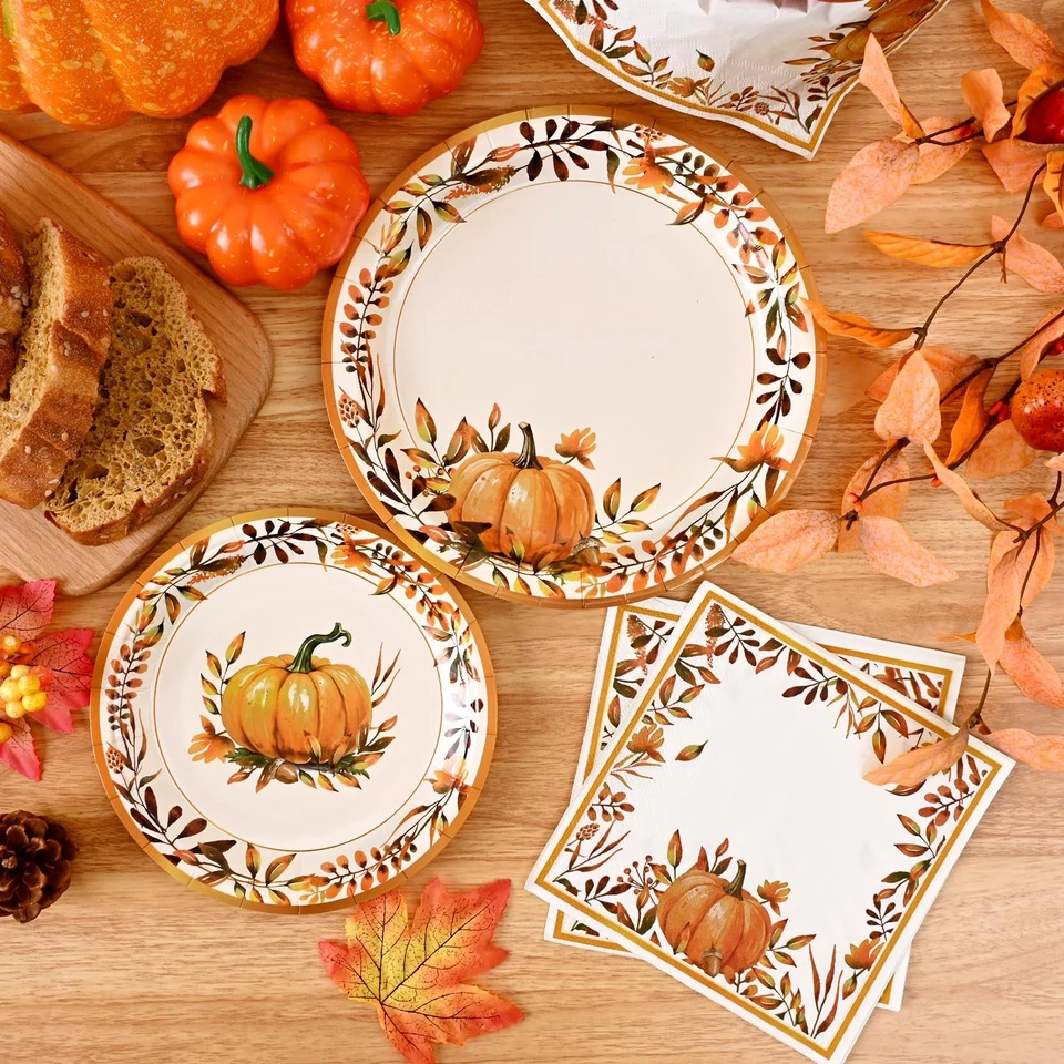 200 PIEZAS Platos y Servilletas de Acción de Gracias, Servilletas de Papel de Otoño, Bomba de Acuarela... Foto 2 de 4