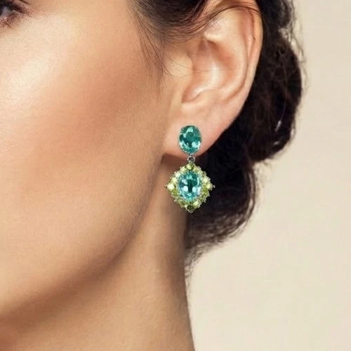 925 Sterling Silver White Gold Earrings Mint Green Paraiba Tourmaline 9.45Ct