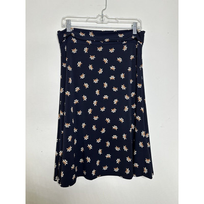 LulaRoe Size Large Raccoon Face A-Line MIDI Skirt Roll Waist Stretchy Navy