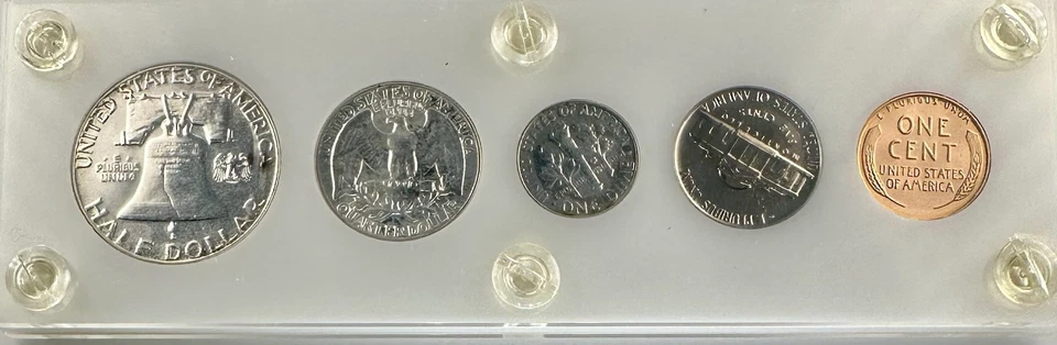 1957-P U.S. Mint 5-Coin Silver Year Set – Gem BU – White Capital Holder - Image 4 of 4