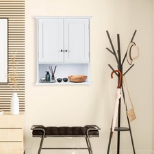 Wall Mount Bathroom Cabinet Storage Organizer with Doors and Shelves-White S