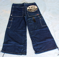 NWT Vintage 90s Kikwear Denim Faded Cargo Pants Size 30 to 40, rare raver Jnco