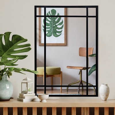 Black Rectangle Mirror, Farmhouse Decorative Wall Mirror for Entryway, Living...