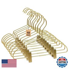 Koobay 12.6" Children Gold Hangers with Clips, 10 Pack for Newborn Kids