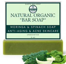 Barra de jabón de moringa y espinacas 5 oz proceso en frío natural | antienvejecimiento, cuidado de la piel del acné