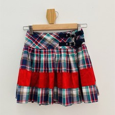 Ralph Lauren Girls Plaid Pleated Skirt Multicolour Buckle Cotton Size 7