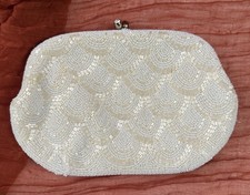 Vintage Beaded White Evening Bag Wedding Bridal Purse Clutch Purse