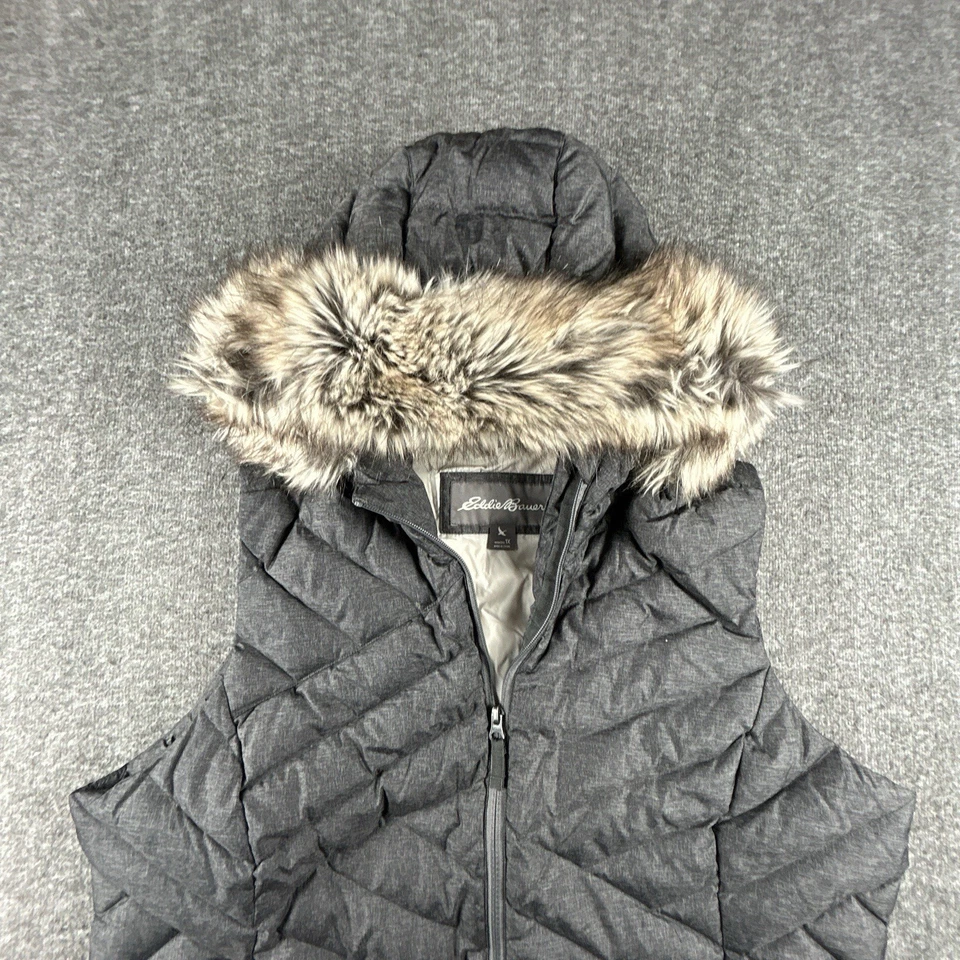 Eddie Bauer Down Vest Womens Sz 1X Faux Fur Detach Hood Puffer Lined Winter XL - Image 2 of 4