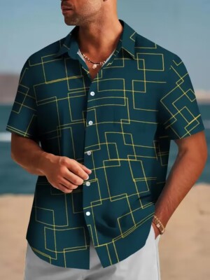 Camisa con botones y estampado geométrico de talla grande para personas  altas