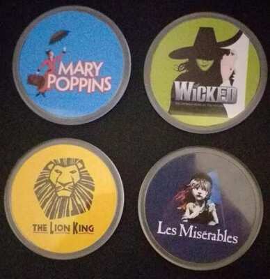 4er Set Getränke Untersetzer. Alle 4 Musicals oder Theaterstücke Ihrer Wahl.