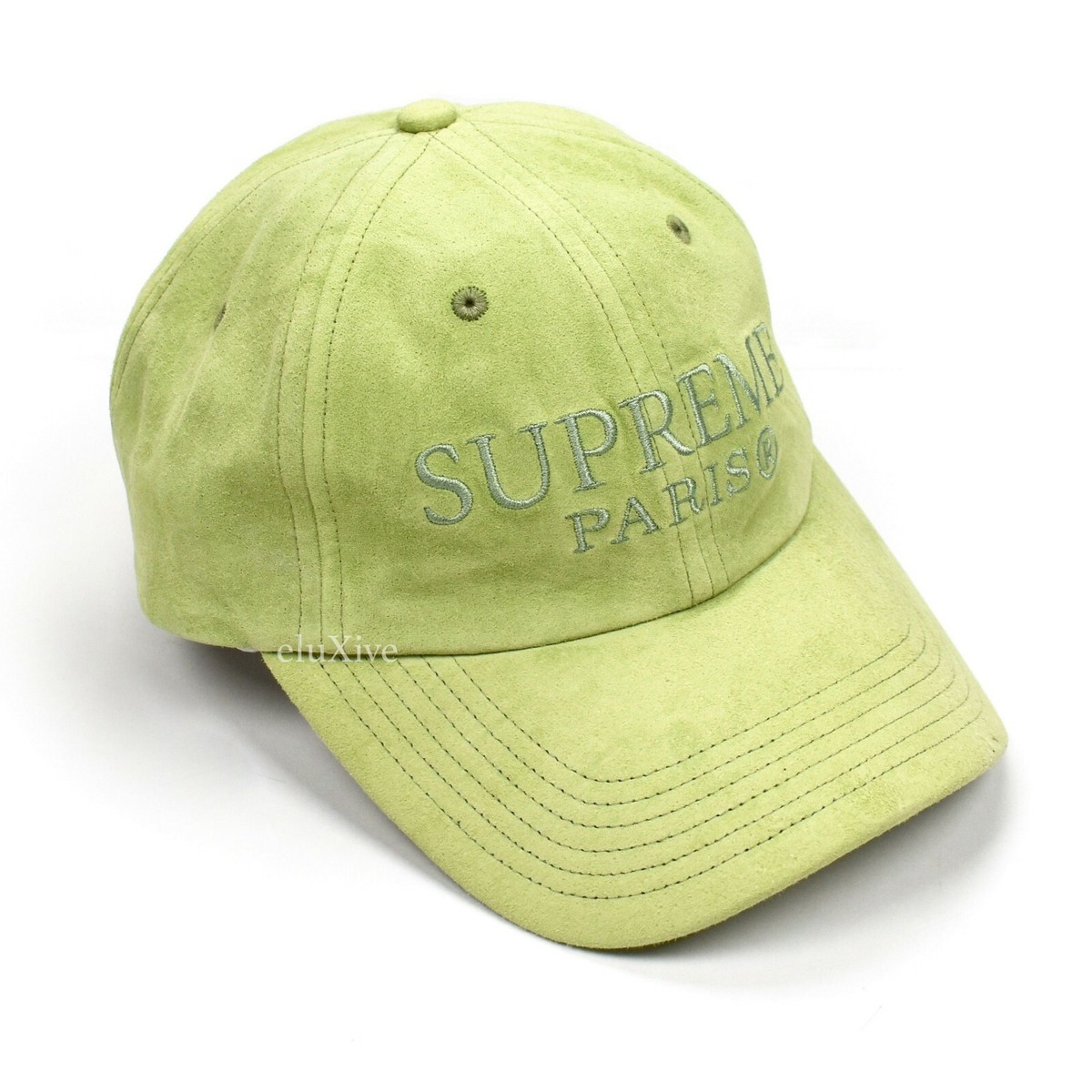 NWT Supreme NY Mint Green Suede PARIS Tonal Logo 6 Panel Cap Hat