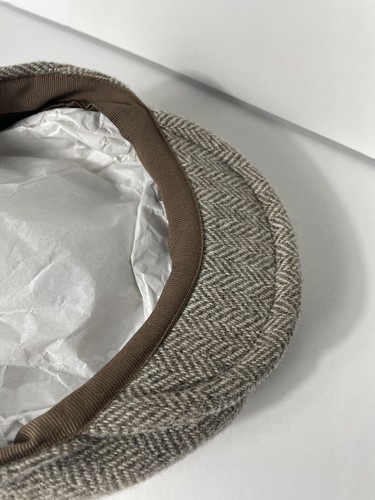 Beige Herringbone Ivy Hat Merino Wool Cap/Newsboy Made in Italy by Tesi - Picture 3 of 6