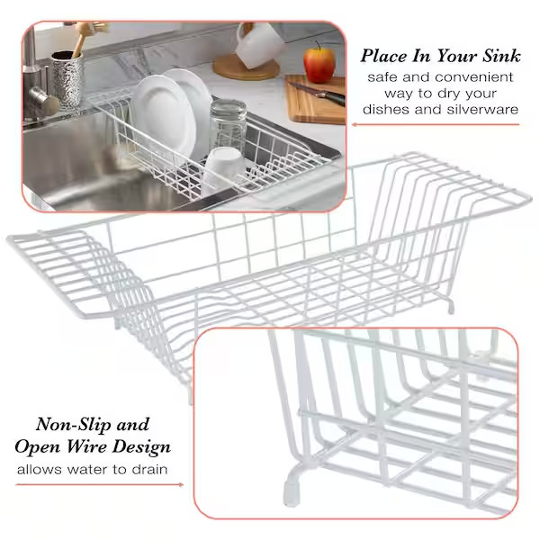 Over the Sink Metal Dish Drainer Drying Rack, 8 x 10 in.